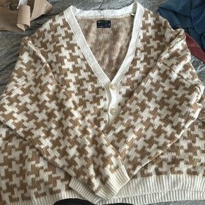 Men’s oversized cardigan 3-4XL brown and white St. Andrew’s Cross print